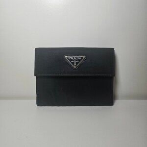 Authentic Prada Black Nylon and Leather Trifold Wallet